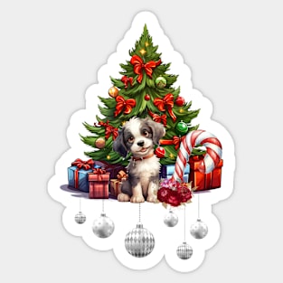 Sweet puppy with christmas tree Sticker